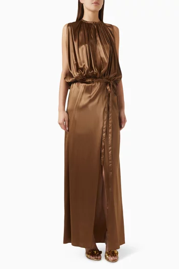 Belted Maxi Dress in Satin