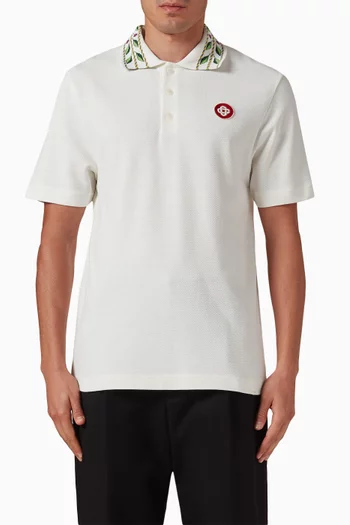 تي شيرت بولو مزين بأوراق الغار بيكيه قطن عضوي