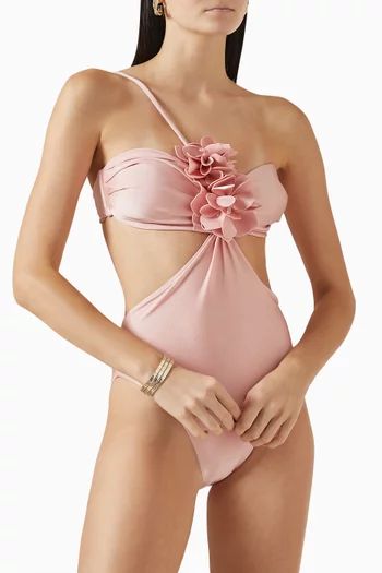 Lagoa Flower Appliqué One-piece Swimsuit in Lycra
