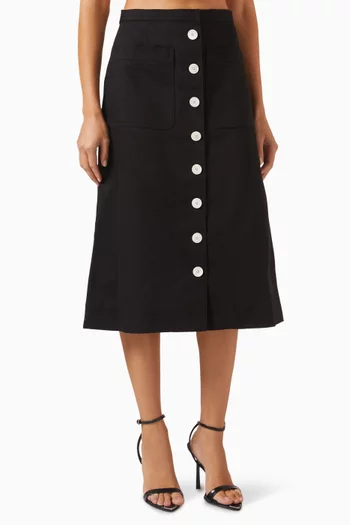 Button Midi Skirt in Cotton