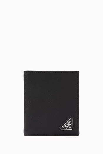 Triangle Logo Card Holder in Saffiano Leather