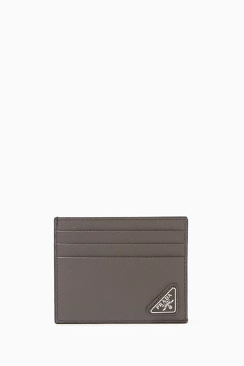 Triangle Logo Saffiano Leather Card Holder