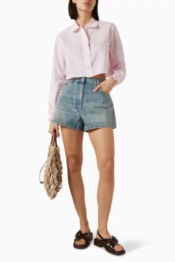 Embroidered Cropped Batiste Shirt in Cotton