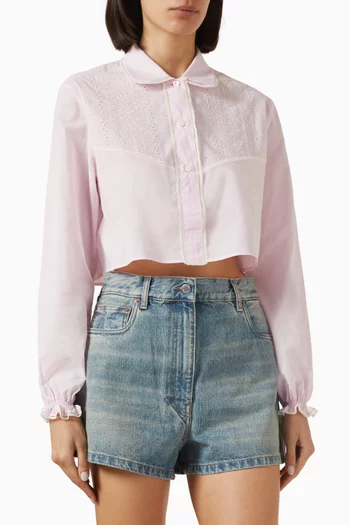 Embroidered Cropped Batiste Shirt in Cotton