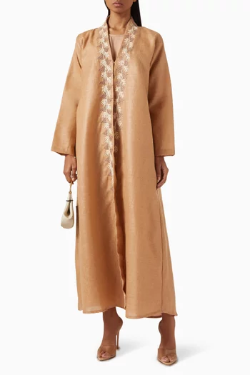 3D Thread-embroidered Abaya in Linen