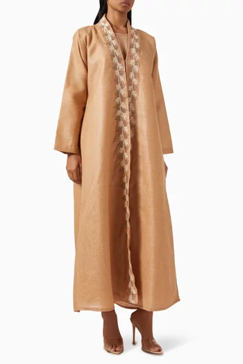 3D Thread-embroidered Abaya in Linen