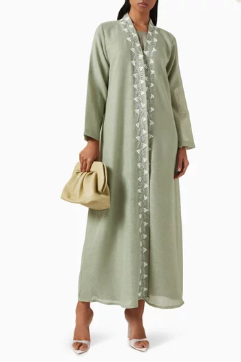 3D Thread-embroidered Abaya in Linen