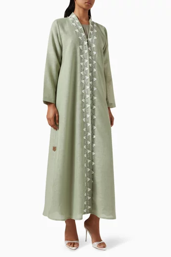 3D Thread-embroidered Abaya in Linen