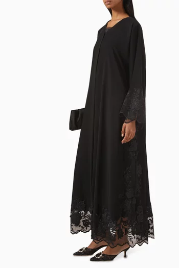 3D Lace-embroidered Abaya in Nada