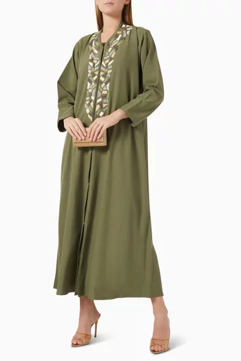 Thread & Bead Embroidered Abaya in Crepe