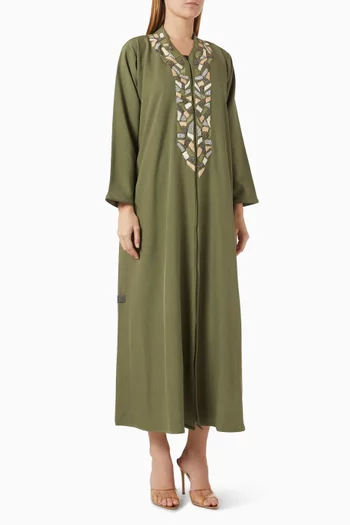 Thread & Bead Embroidered Abaya in Crepe