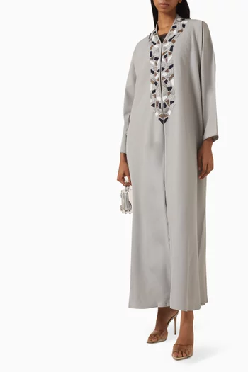 Thread & Bead Embroidered Abaya in Crepe