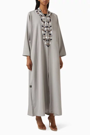 Thread & Bead Embroidered Abaya in Crepe