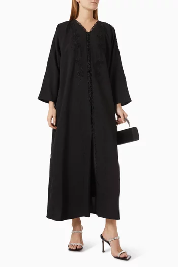 Beads & Lace Embellished Abaya in Crepe