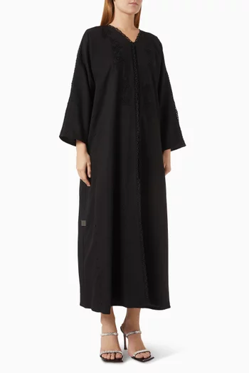 Beads & Lace Embellished Abaya in Crepe
