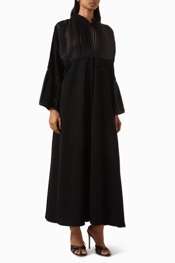 Pleated Bead-embellished Abaya in Crepe & Nada