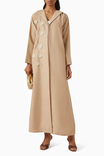 Thread & Beads Embroidered Abaya in Linen