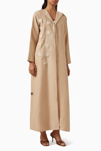 Thread & Beads Embroidered Abaya in Linen