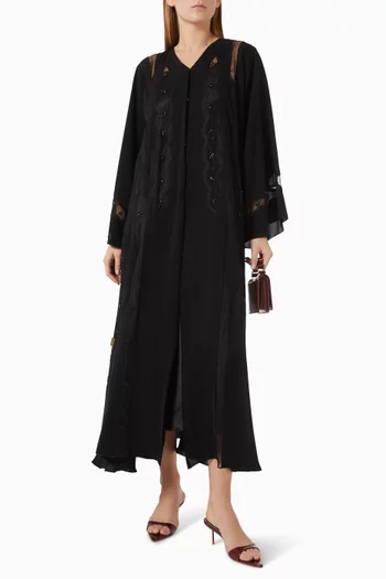 Lace Embroidered Abaya in Nada