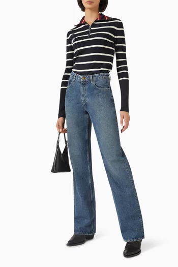 Striped Polo Neck Sweater in Wool