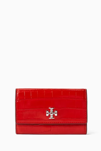 Kira Flap Card Case in Croc-embossed Leather