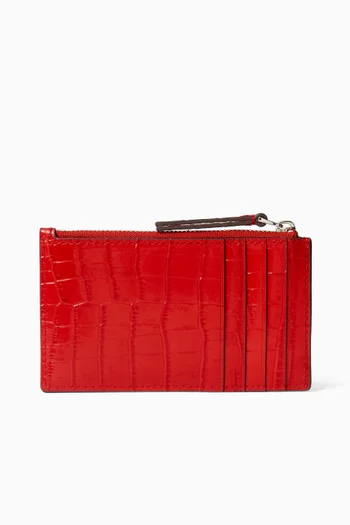 Kira Zip Card Case in Croc-embossed Leather