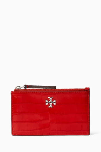 Kira Zip Card Case in Croc-embossed Leather