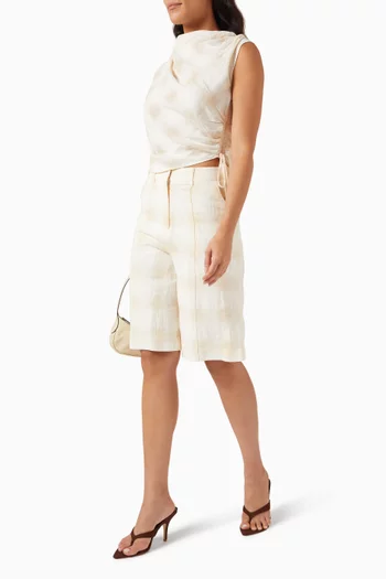 Odette Check-print Top in Linen Blend