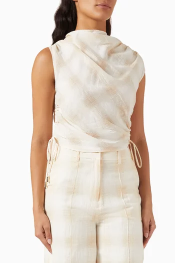 Odette Check-print Top in Linen Blend