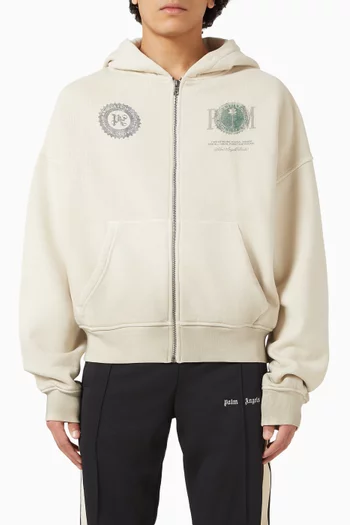 كنزة بغطاء رأس بسحّاب وطبعة دولار صوف قطني