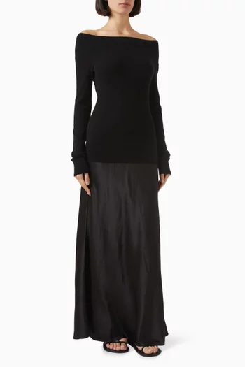 Monument Off-shoulder Maxi Dress in Cashmere & Silk