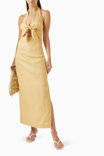 Carlotta Tie-front Midi Dress in Linen