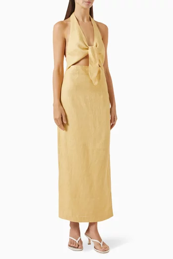Carlotta Tie-front Midi Dress in Linen