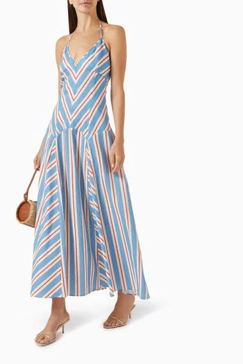 The Alessio Striped Maxi Dress in Linen-blend