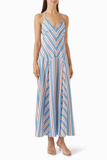 The Alessio Striped Maxi Dress in Linen-blend