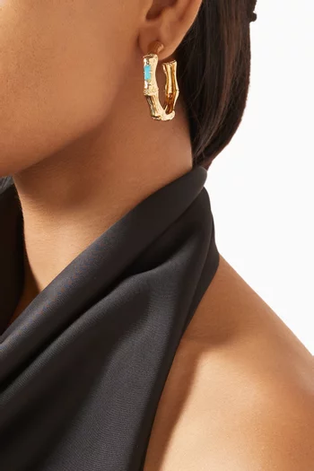 Bambou Turquoise Hoop Earrings in Gold-plated Metal
