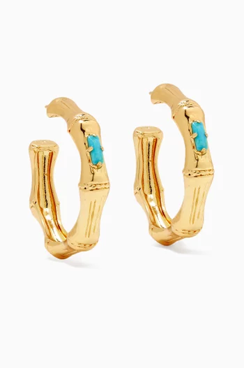 Bambou Turquoise Hoop Earrings in Gold-plated Metal