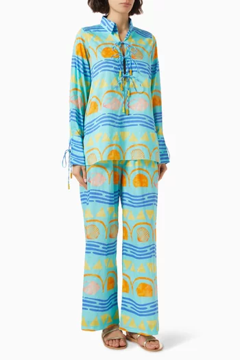 Coastal-print Top & Pants Set