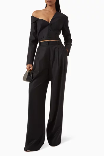 Crop Asymmetric Mini Blazer in Wool Blend