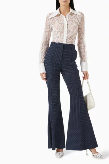 Patchwork Pinstripe Flared Pants