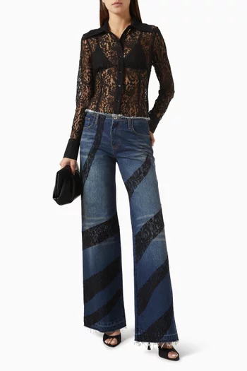 Lace-trim Flared Jeans in Denim