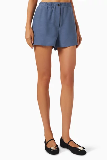 Elastic-waist Shorts in Wool Faille