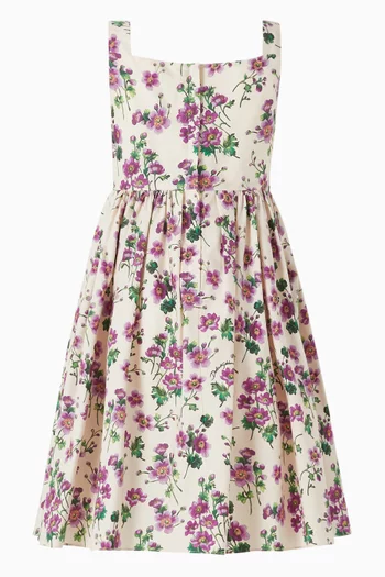 Violets-print Dress in Poplin