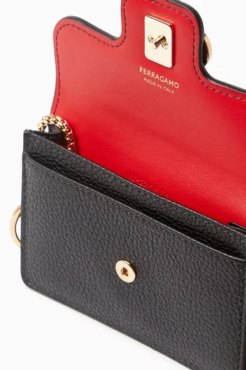 حافظة بطاقات بشعار جانشيني مزدوج جلد عجل