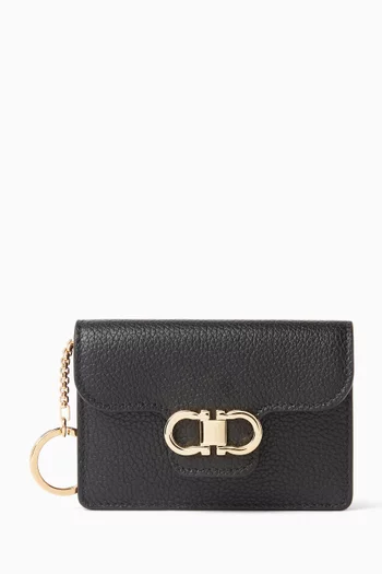 حافظة بطاقات بشعار جانشيني مزدوج جلد عجل