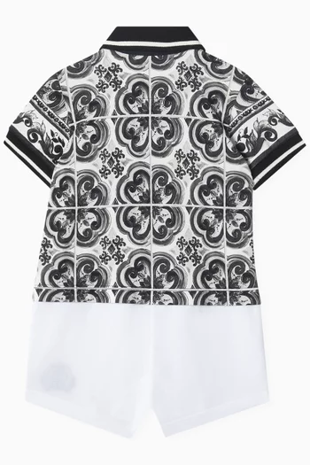 Majolica-print Romper in Piqué Jersey