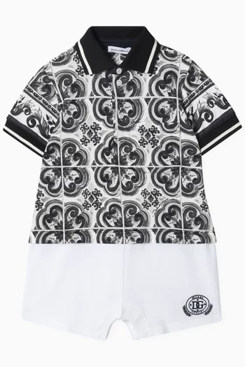 Majolica-print Romper in Piqué Jersey