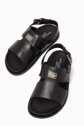 DG Logo Plaque Sandals in Smooth Leather