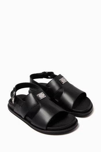 DG Logo Plaque Sandals in Smooth Leather