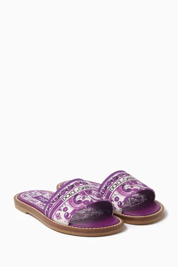 Majolica-print Slip On Sandals in Canvas